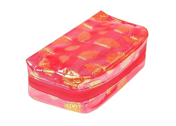 Image of Makeup Pouches Necklace Earrings Cosmetic Vanity Storage Box Jewellery Organizer Toiletry Organizer Pouch For Women Set of 10 Colour- Red