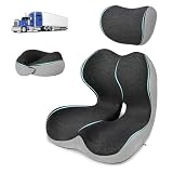 GKTKG Truck Driver Seat Cushion Set - Memory Foam for Lower Back & Sciatica Pain Relief - Ergonomic Headrest Neck Pillow for Semi Truck & Car Dark Gray