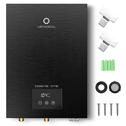 Airthereal Electric Tankless Water Heater 18Kw, 240Volts - Endless On-Demand Hot Water - Self Modulates To Save Energy Use - Small Enough To Install Anywhere - For 2 Showers, Evening Tide Series #TOP7