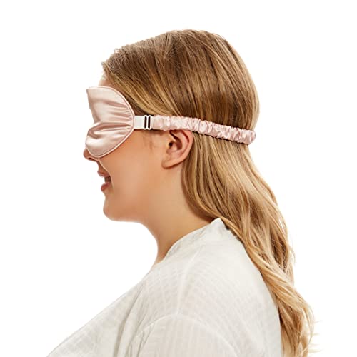 KAAHYNNO Travel Essential Silk Sleep Adjustable Mask Women Men Eye Sleeping Gift 100% Mulberry Side Sleeper Night Block Out Blindfold Hypoallergenic Cover Lightweight Nap Shade - Pink - Thumbnail 5