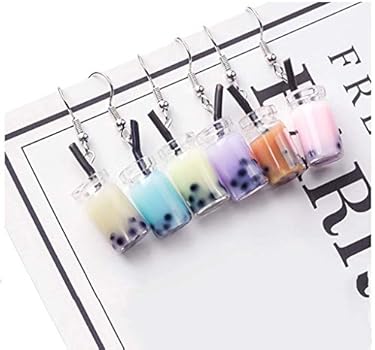 Daimay - Lot 4 Paires Boucles D'oreilles Résine Goutte Thé Bulles