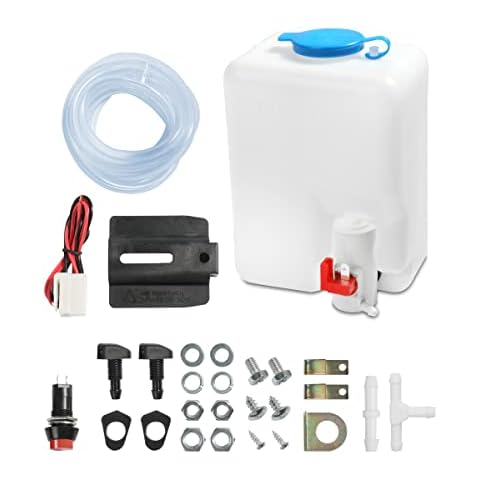 AOCISKA Universal Car Windshield Washer Bottle,12V Windshield Washer Fluid Reservoir Bottle Kit with Pump Jet Button Switch Windshield Tank,OEM: 160186 Windshield Washer Kit Fit Most Car UTV Boat ect Cover