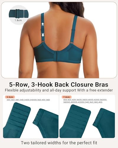 As Fairy Minimizer Bras for Women Full Coverage Unlined Lace Bra Plus Size Supportive Underwire Bras(Balsam Blue 36DDD) — view 3