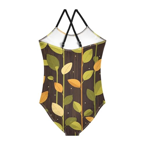 Yuiboo Sprouting Leafs Striped Girls 1 Piecing Swimsuits Bathing Suit Toddler Girls Swim Suit Swimwear 3T2