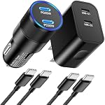 Chargeur de voiture USB C Chargeur rapide,40W Double USB C Chargeur de voiture Cigarette Lighter 2-Port USB-C Adaptateur de chargeur de téléphone de voiture pour iPhone 17/16/15 Pro Max, Galaxy, avec 2X 6.6ft USB C Câble & 20W USB C Bloc chargeur