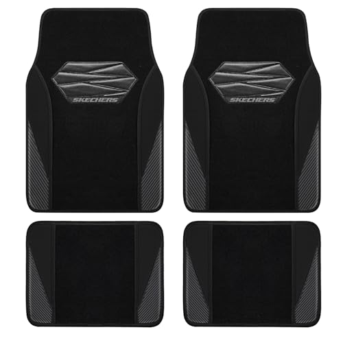 Skechers Car Floor Mats,Waterproof Universal Fit Car Mats,Faux Leather Car Floor Mats,Carbon Floor Mats for Cars with Anti-Slip Skechers Heel Pad Fit for SUV,Vans,Sedans,Trucks,Black