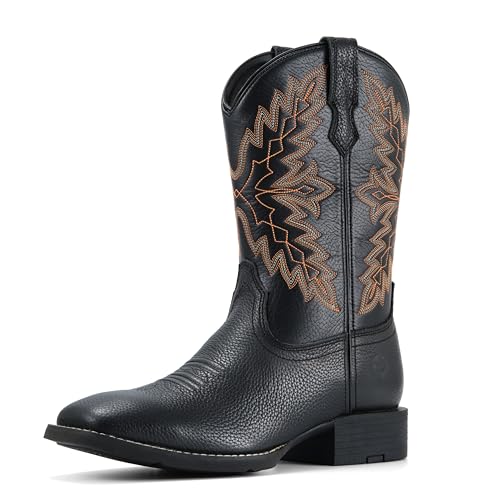 Image of SUREWAY Cowboy Boots For Men - Mens Square Toe Western Boot,Oil /Slip Resistant,Durable Fashionable Classic Pull on 10 Inch Boots Mid Calf Wellington Boots