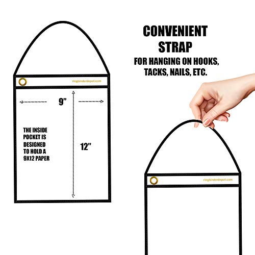 Officewerks Stitched Shop Job Ticket Holders with Strap, Heavy Duty 9" X 12" Clear Both Sides Plastic Sleeves with 1 Hole for Attaching to Machinery, File Cabinets, Racking, Hanging (15 Pack) - Thumbnail 3