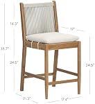 Nathan James Kayden Solid Wood Bar Stool with Woven Rope Backrest, Upholstered Bar Stool with Back, Counter Height Stools for Bar or Patio