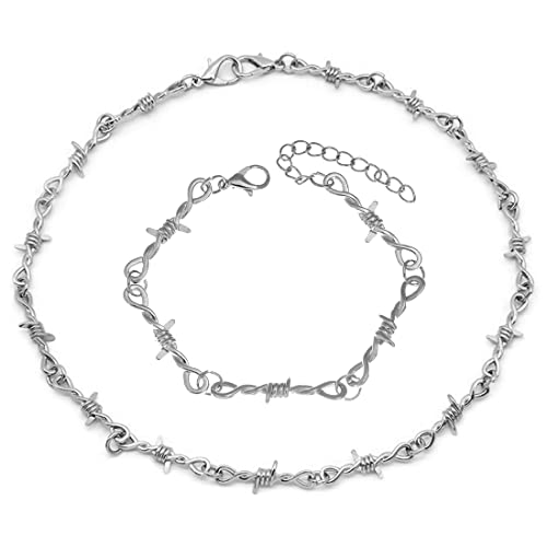SHANHUHAI 1 Punkdrahtkette, 1 Verlängerungsband als Geschenk，stacheldraht kette，goth schmuck，goth accessories，grunge accessoires