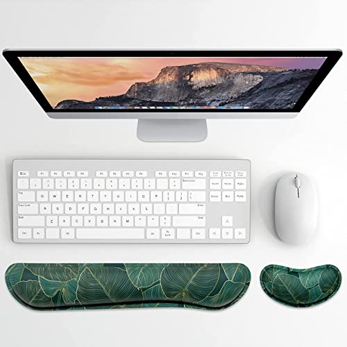 Dapesuom Enlarge Keyboard Wrist Rest Pad,Memory Foam Set Cushion Support For Easy Typing & Pain Relief,Mouse Pad, Anti-Slip Gaming,Computer, Laptop, Office, Green Leaf Jpdtz #TOP1