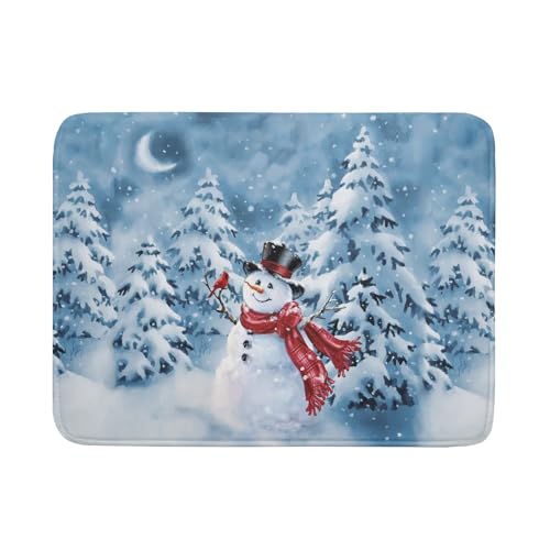 Blue Snowman Dish Drying Mat Winter Pine Tree Drainer Rack Mats 18x24 Inch Absorbent Fast Dry Dish Pad Protector Kitchen Counter Accessories