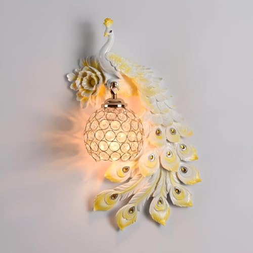 Image of Modern LED Wall Sconces, Resin Peacock Wall Lamp, Creative Living Room TV Background Wall Decorative Bracket Lamp, Modern Bedroom Bedside Wall Lamp, Aisle Stair Lamp (White)