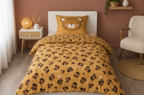 L'effet papillon Parure de lit 140 x 200 cm Coton imprimé Tigre – Housse de Couette + 1 taie d’Oreiller
