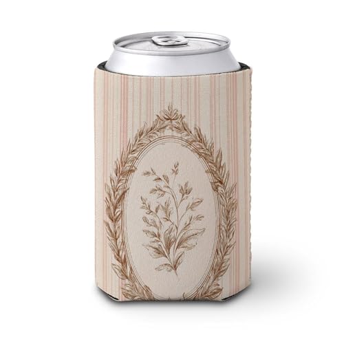 Jubonexis Enfriador de latas de cerveza, flor vintage y rayas verticales sutiles para cubrir cerveza, enfriador de cerveza, soporte de bebidas aislado suave para fiestas, playa, eventos, hogar