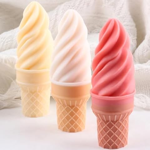 XIAOSHUI Ice Cream Candle Mold Ice Cream Cone Silicone Candle Molds Ice Cream Resin Casting Mold for Candle Home Decorate Mold Candle Making Aromatherapy Gypsum Candles Clay Craft Cover