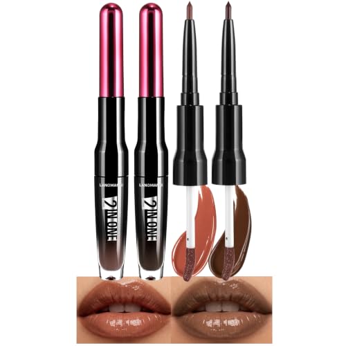 LANGMANNI 2 Pack 2-in-1 Lip Liner &amp; Gloss Set, 07 Terracotta + 08 Espresso