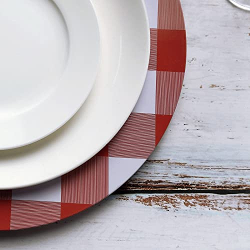 Efavormart 4 Pack 13" Buffalo Plaid Metal Charger Plates Checkered Dinner Chargers - Red/White Plate For Wedding, Outdoor Receptions, Banquets, Holiday Dinner Plates Chargers #TOP4