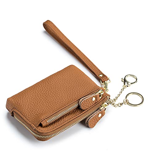 Image of Leather Bag Retro Pack Simple Multifunctional Hand-held Bag Cowhide Mini Handbag Wallet for Women and Men (Brown)