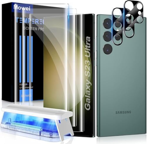 Mowei [3+2 Pack for Galaxy S23 Ultra Screen Protector [Fully Support Fingerprint & S Pen] 3X 3D Curved Tempered Glass and 2X Camera Lens Protector for Samsung S23 Ultra 5G
