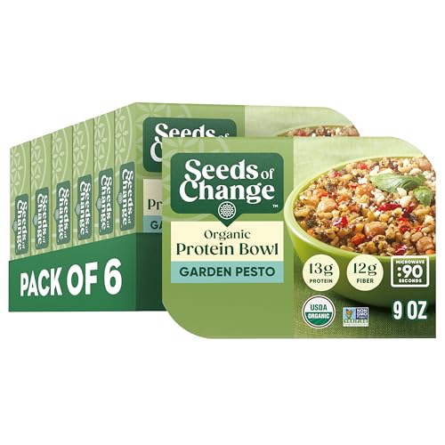 SEEDS OF CHANGE Organic High Protein Bowl Garden Pesto, Prepared Entrée, Microwave in 90 Seconds, 9 oz (Pack of 6)