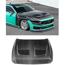 Replacement For 2024-Present Ford Mustang S650 Models | GTD Style Carbon Fiber Replacement Front Vented Scoop Extractor Bumper Hood Cover HOOD-1015-BKCF