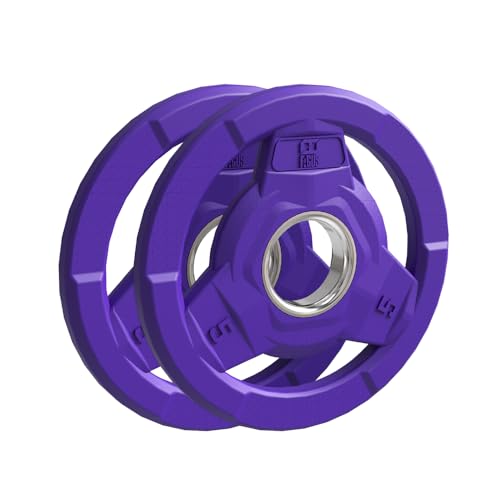 FAGUS H Color Coded Weight Plate 2-Inch Rubber Coated Olympic Grip Plate for Barbell,Solid Cast Iron Weight Plates for Strength Training,Weightlifting,Crossfit,Home Gym, 5LB Pair