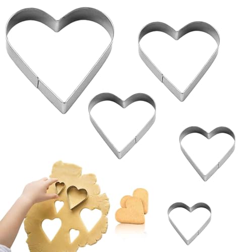 5 Pcs Heart Cookie Cutter,Metal Scone Cutter,Pastry-Cutters Easter-Cutters for Baking,Heart Shaped Set Premium Stainless Steel,for Valentine's Day,Easter Cupcake Present,Pastry,Biscuit,Fondant,Cake