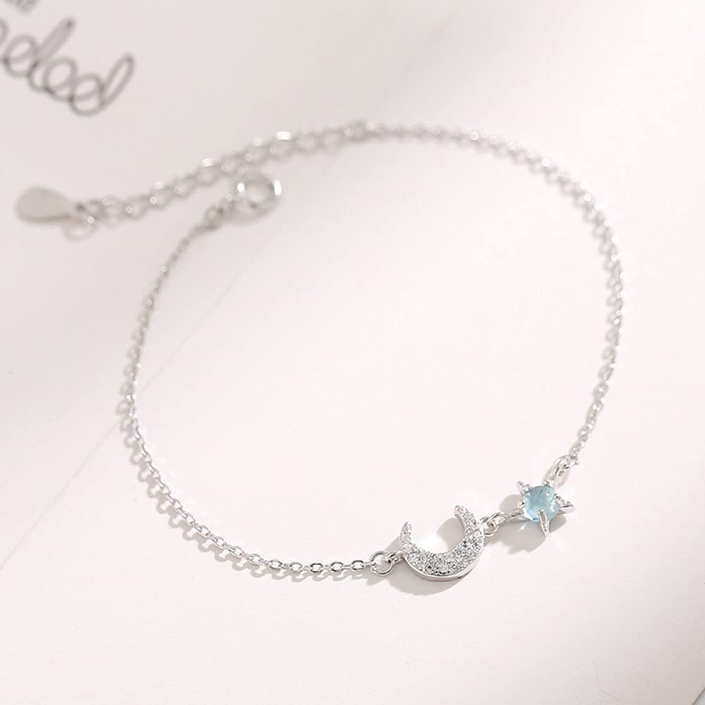 Braccialetti a catena con polsino in argento sterling alla moda, Bracciale in argento sterling 925 da donna Bracciale con stelle di luna regolabili Bracciale moda da donna Gioielli in argento sterling