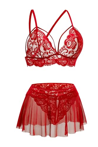 ADOME Lace Lingerie Set for Women Sexy Lingerie Datting Outfit 3 Piece Sets — view 3