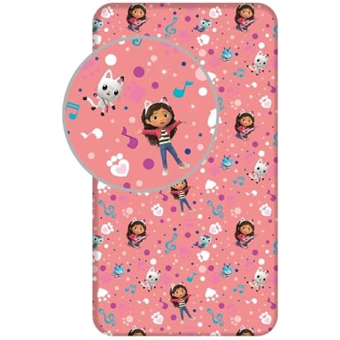 Gabby's Dollhouse New Kid's Single Fitted Sheet, 100% Cotton, Size 90 x 200 cm Cover