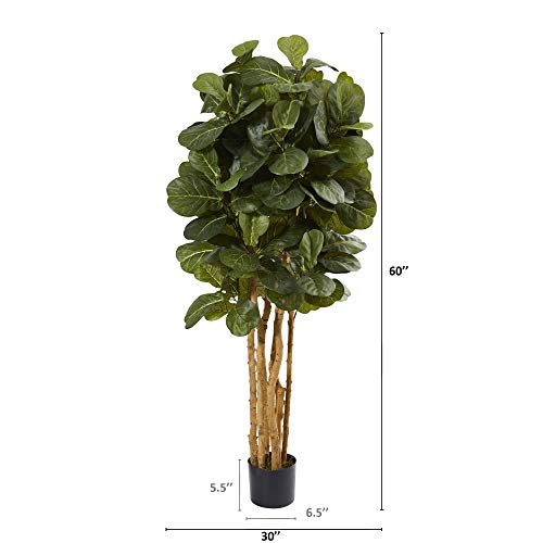 Nearly Natural 5’ Fiddle Leaf Fig Artificial Trees, 60In, Green #TOP4