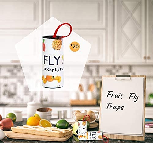 Dwcom 20PCS Fruit Sticky Fly Traps, Fly Ribbon, Fly Tape Fly Strips Paper Fly Catcher Gnat Mosquito for Indoors and Outdoors