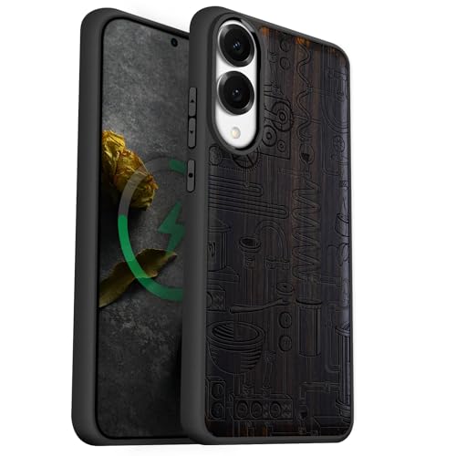 Coque Magsafe Galaxy S25 Edge antichoc en bois sombre rétro Carveit