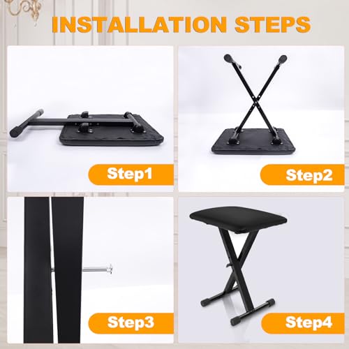 UISCOM Keyboard Bench - X-Style Thick Padded Cushion Piano Bench Adjustable Height Keyboard Stool Chair Seat for Electronic Digital Keyboards Pianos- Comfortable Seat for Musicians, BC002BK
