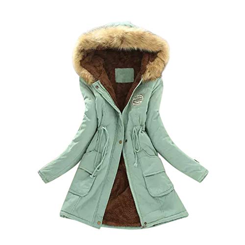 MASZONE Winter Coat for Women,Womens aux Fur Hooded Thicken Warm Padded Outwear Fleece Lined Downs Jacket with Pocket Mint Green
