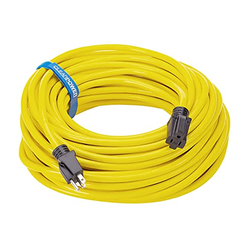 Exclusive Discount 50% Price Clear Power 100 ft Heavy Duty Outdoor Extension Cord 12/3 SJTW, Yellow, Water & Weather Resistant Flame Retardant, 3 Prong Grounded Plug, DCOC-0146-DC
