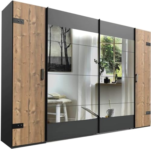 Hochwertiger Kleiderschrank aus Silber-Tanne | 2 große Spiegel | 270 cm...