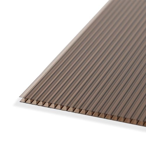 BPS 6Pcs 62 (W) x 28 (L) x 0.2 Polycarbonate Panels Waterproof UV Protected Reinforced Sheets Outdoor Greenhouse and Gazebo Covering Twin-Wall Bronze Sheets