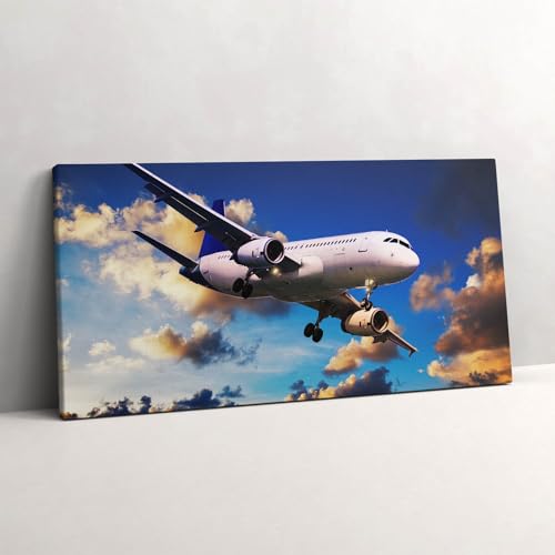 Avion dans les nuages décoration murale peinte sur toile de lin Wallfluent