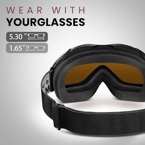 Image of OutdoorMaster OTG Ski Goggles - Over Glasses Ski / Snowboard Goggles for Men, Women & Youth - 100% UV Protection (Black Frame + VLT 24% Orange Lens with REVO Silver)