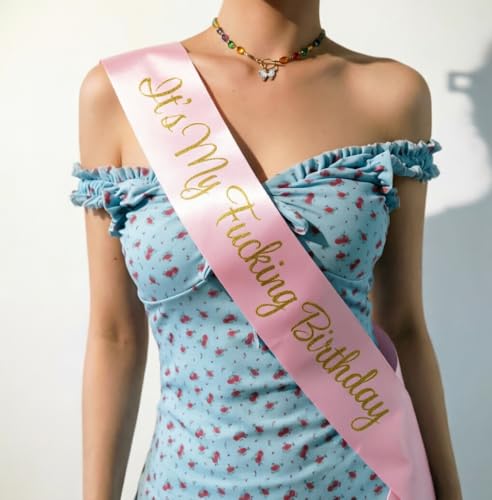 Magnusson's Garden It's My Birthday Sash, Pink and Gold Glitter Birthday Sash for Birthday Girl and Birthday Queen, Pink Pony Club Birthday Decorations for Women