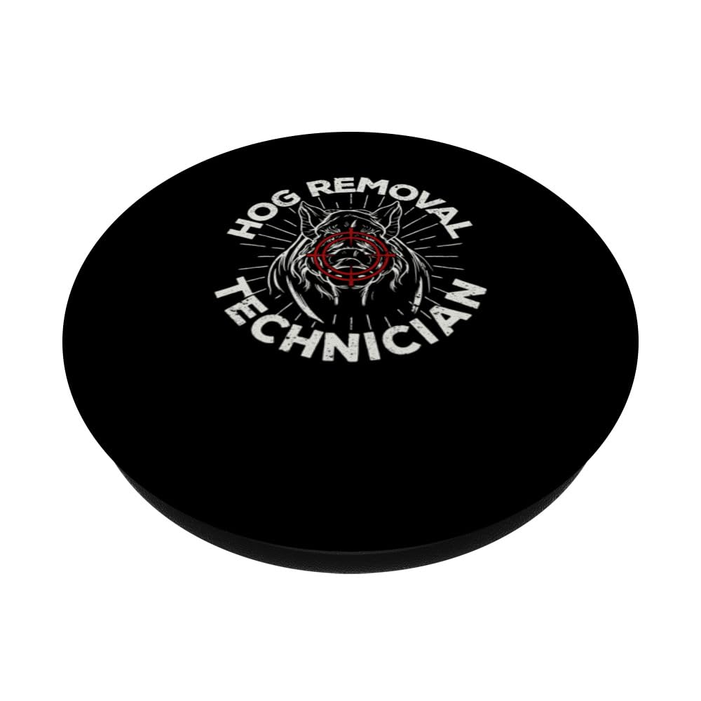 Hog Removal Technician Boar Hunting Vintage Wild Pig Hunter PopSockets Swappable PopGrip, Black - Image 2
