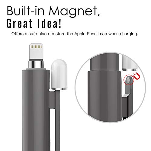 Image of MoKo Holder Case for Apple Pencil 1st Gen, Retractable Tip Cap for iPad 8th /7th Generation, iPad Air 3rd 10.5 inch, iPad Mini 5th 7.9 inch 2019 /2020 - Dark Gray | Retractable, Protective Sleeve Skin Cover, Sturdy Clip