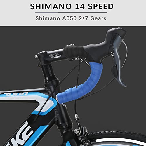 Eurobike Adult Road Bike, Light Weight Aluminum Bike Frame, Shimano 14 Speeds Mens Road Bicycle, 700C Racing Bike For Men Womens (Black-Blue) #TOP6