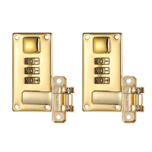 Image of Suitcase Combination Lock 2 Pcs 3 Digit Luggage Combination Lock Toolbox Hasp with Screws Need to Install (Gold)