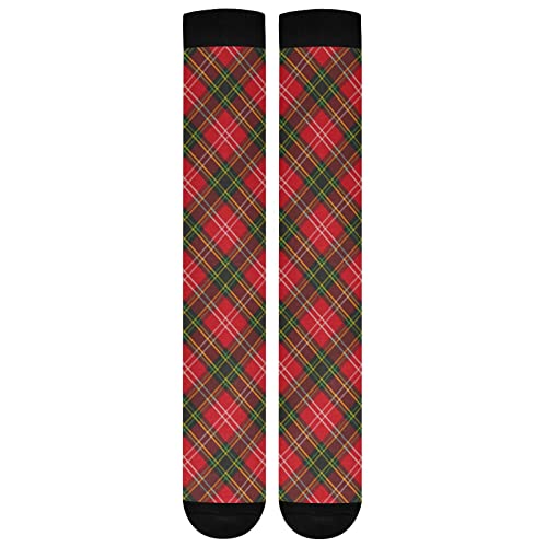 Image of Kigai Knee High Socks Christmas Plaid Red and Green Compression Sock 1 Pair Casual Athletic Tube Socks for Soccer Women Men Medical Nurse Warm Stockings, 20-30mmHg