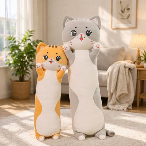 Image of Charming Long Cat Plush Cushion Soft Toy Pillow for Kids Adults Home Decoration