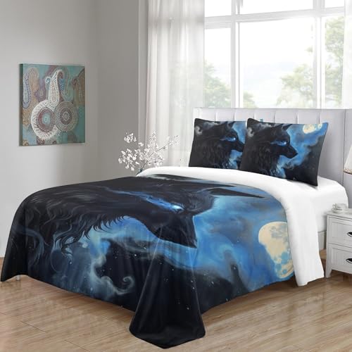 Parure loup 3D housse de couette microfibre pour chambre chalet