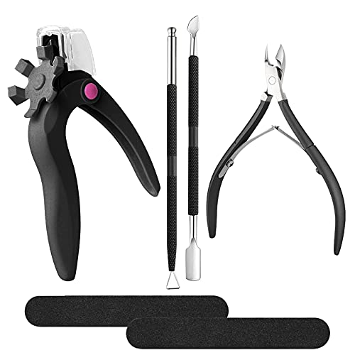 6 Pcs Nail Art Tools Set, Acrylic Fake Nail Tip Cutter Clipper for Nails with Stainless Steel Cuticle Trimmer, Cuticle Pushers, Triangle Peeler Scraper, Nail Files Manicure Tool (Black)